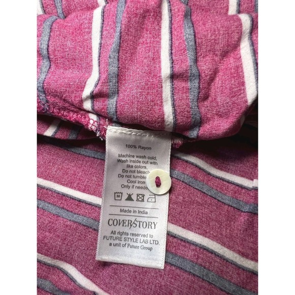 Cover Story Womens Maxi Dress Burgundy Red Striped Size M 3/4 Sleeve Button Up - Picture 8 of 10